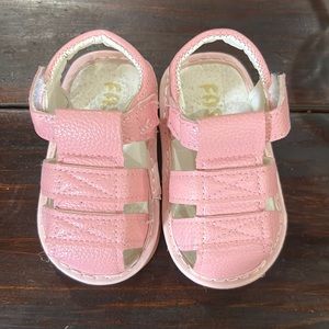 Pink strappy sandals w Velcro closure sz 3